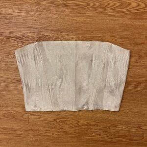 White Rhinestone Strapless Top